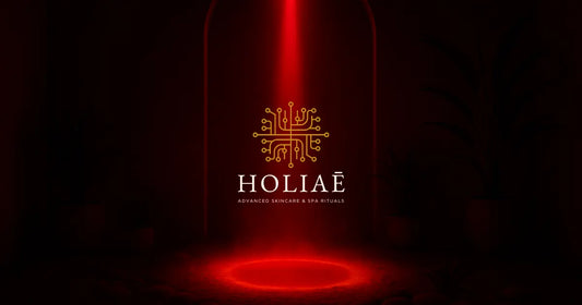 Espace spa tamisé avec un faisceau de lumière rouge ciblée dans une alcôve, illustrant un soin LED express à domicile dans une ambiance relaxante