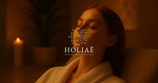 Jeune femme à la peau claire recevant un soin LED dans une ambiance spa apaisante, adaptée aux peaux sensibles.