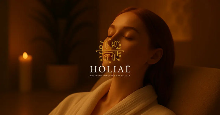 Jeune femme à la peau claire recevant un soin LED dans une ambiance spa apaisante, adaptée aux peaux sensibles.