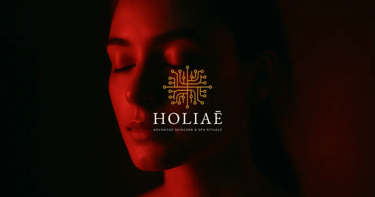 Portrait poétique d'une femme aux yeux fermés, éclairée par une lumière LED rouge douce dans l’obscurité, illustrant le calme et la subtilité d’un soin LED sans sensation.
