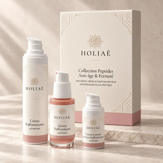 Coffret Anti-Rides et Fermeté aux Peptides HOLIAĒ avec sérum, crème visage et contour des yeux