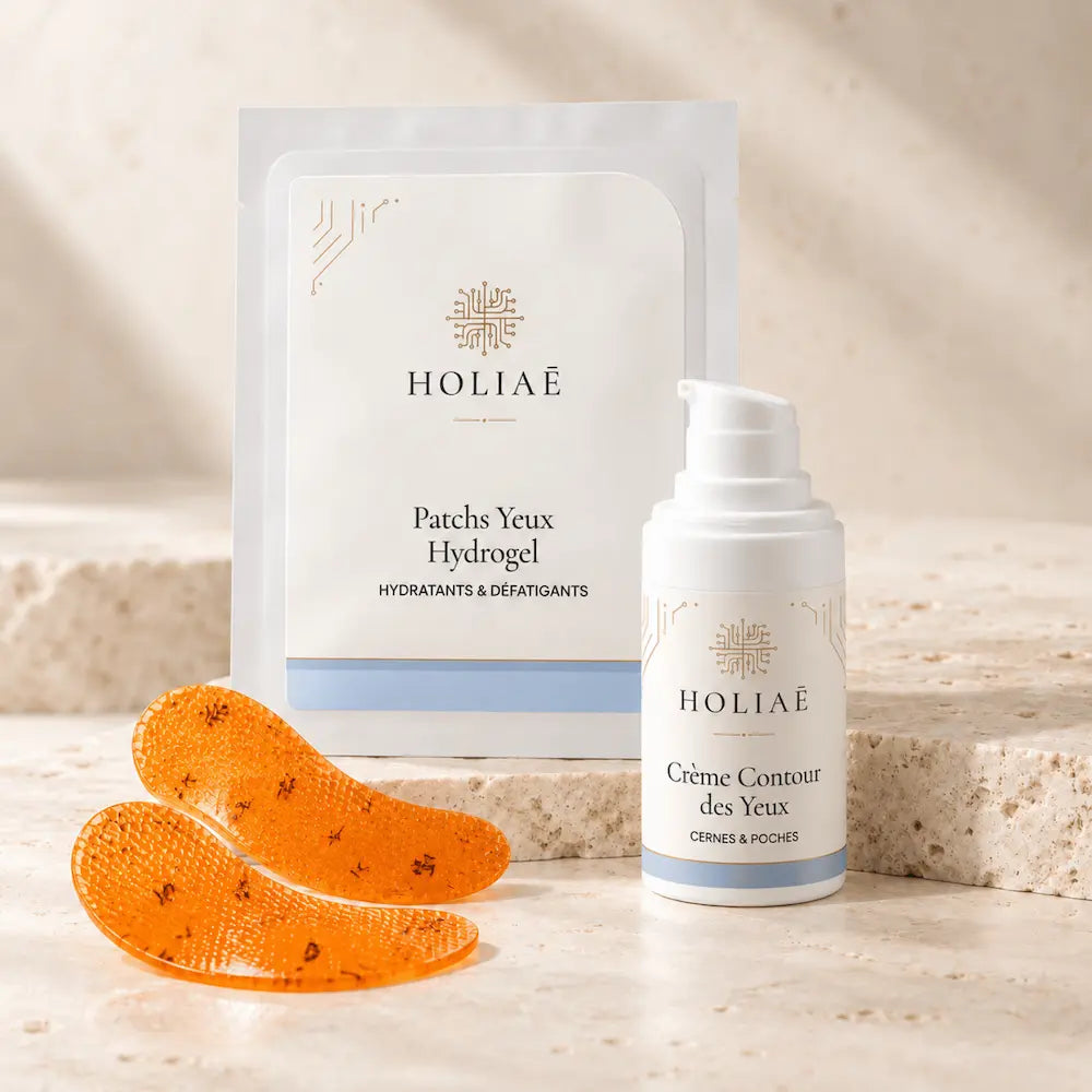 Routine Duo Anti-Cernes et Fatigue HOLIAĒ avec crème contour des yeux et patchs hydrogel