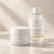 Routine Duo Anti-Imperfections HOLIAĒ avec lotion AHA 5 % et masque aux argiles verte et blanche