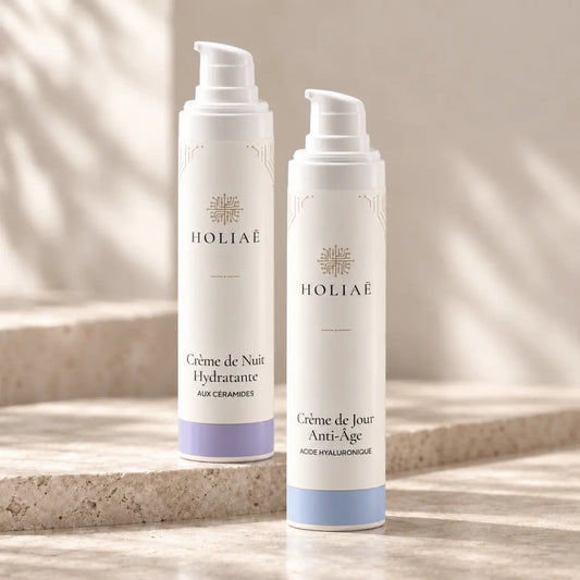 Routine Duo Soin Visage Matin et Soir HOLIAĒ avec crème de jour hyaluronique et crème de nuit aux céramides