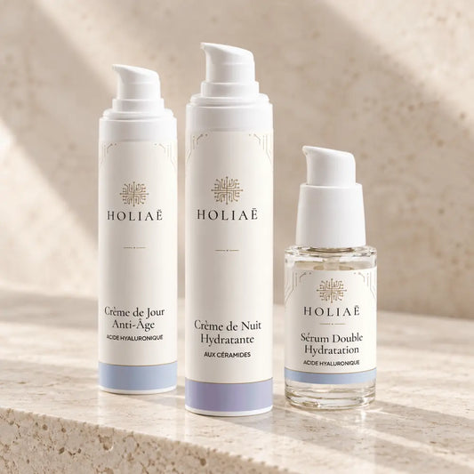 Routine Trio Hydratation Visage HOLIAĒ avec sérum acide hyaluronique, crème de jour et crème de nuit