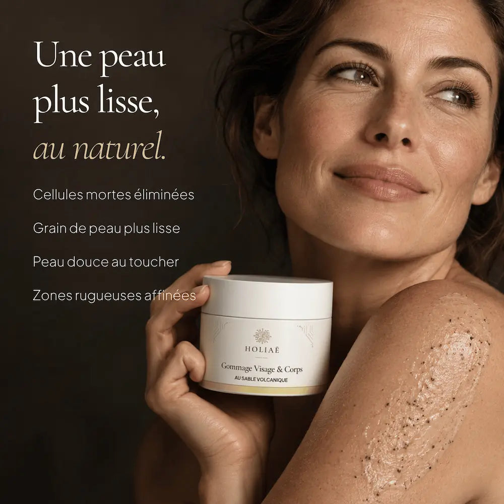 Gommage Visage & Corps au Sable Volcanique HOLIAĒ pour cellules mortes, grain de peau et zones rugueuses