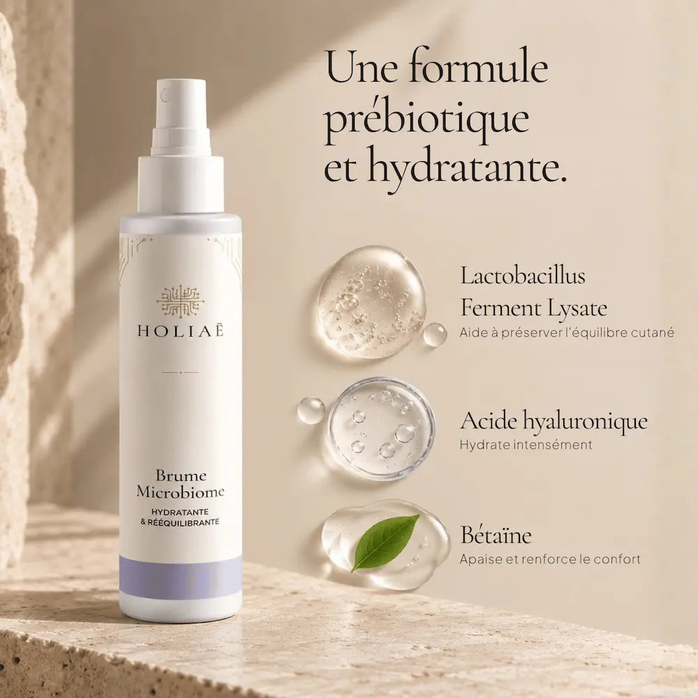 Brume Visage Microbiome HOLIAĒ avec Lactobacillus Ferment Lysate, acide hyaluronique et Sodium PCA