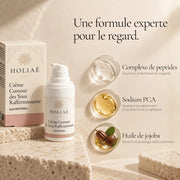 Crème Contour des Yeux HOLIAĒ avec Hexapeptide-11, dipalmitoyl hydroxyproline et actifs hydratants