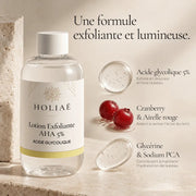 Lotion Exfoliante HOLIAĒ avec 5 % d’acide glycolique, glycérine, bétaïne et Sodium PCA