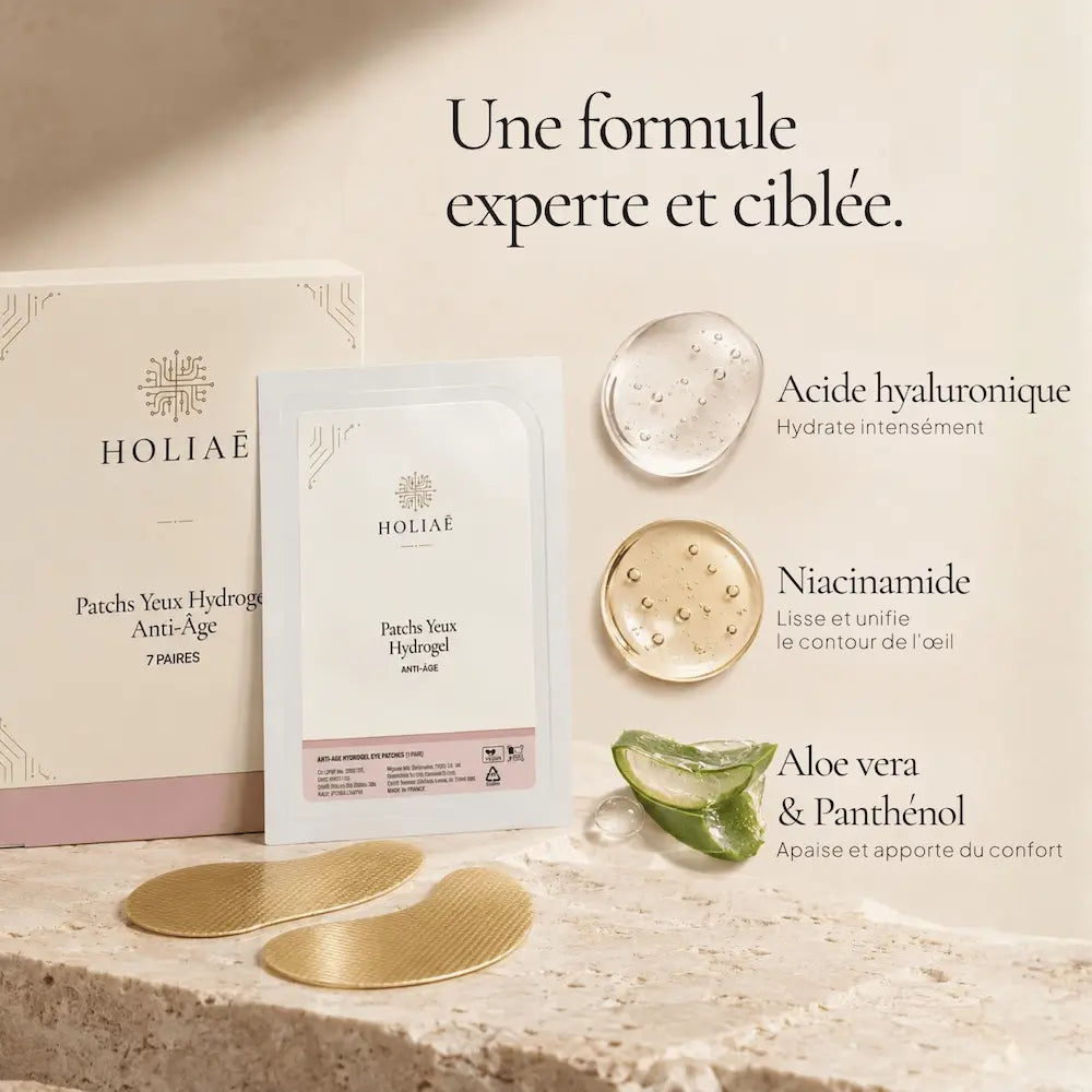 Patchs Yeux Hydrogel HOLIAĒ avec niacinamide, acide hyaluronique, panthénol et aloe vera