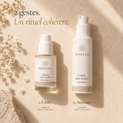 Sérum à l’alpha-arbutine et crème à l’acide kojique HOLIAĒ présentés comme soins anti-taches complémentaires