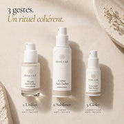 Sérum alpha-arbutine, crème et correcteur à l’acide kojique HOLIAĒ présentés dans le rituel anti-taches