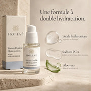 Sérum Double Hydratation HOLIAĒ avec deux formes d’acide hyaluronique, Sodium PCA et aloe vera