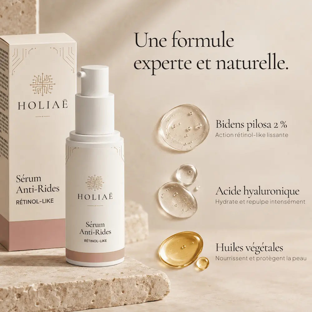 Sérum Lissant Rétinol-Like HOLIAĒ avec Bidens pilosa, acide hyaluronique et aloe vera