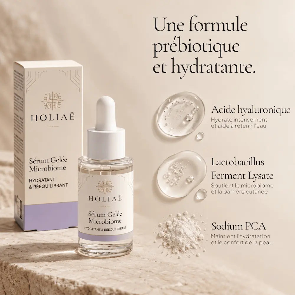 Sérum Microbiome HOLIAĒ avec prébiotiques, Lactobacillus Ferment Lysate et acide hyaluronique