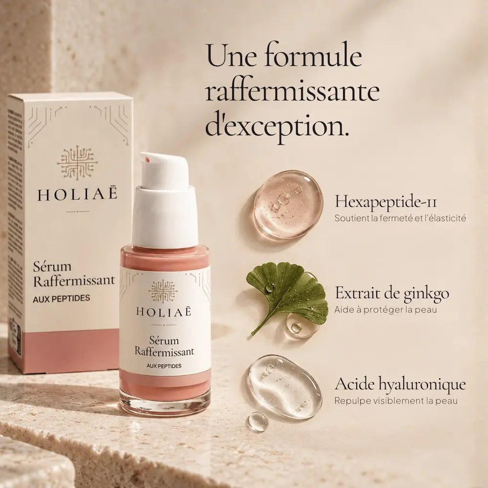Sérum Raffermissant HOLIAĒ avec Hexapeptide-11, ginkgo biloba et acide hyaluronique