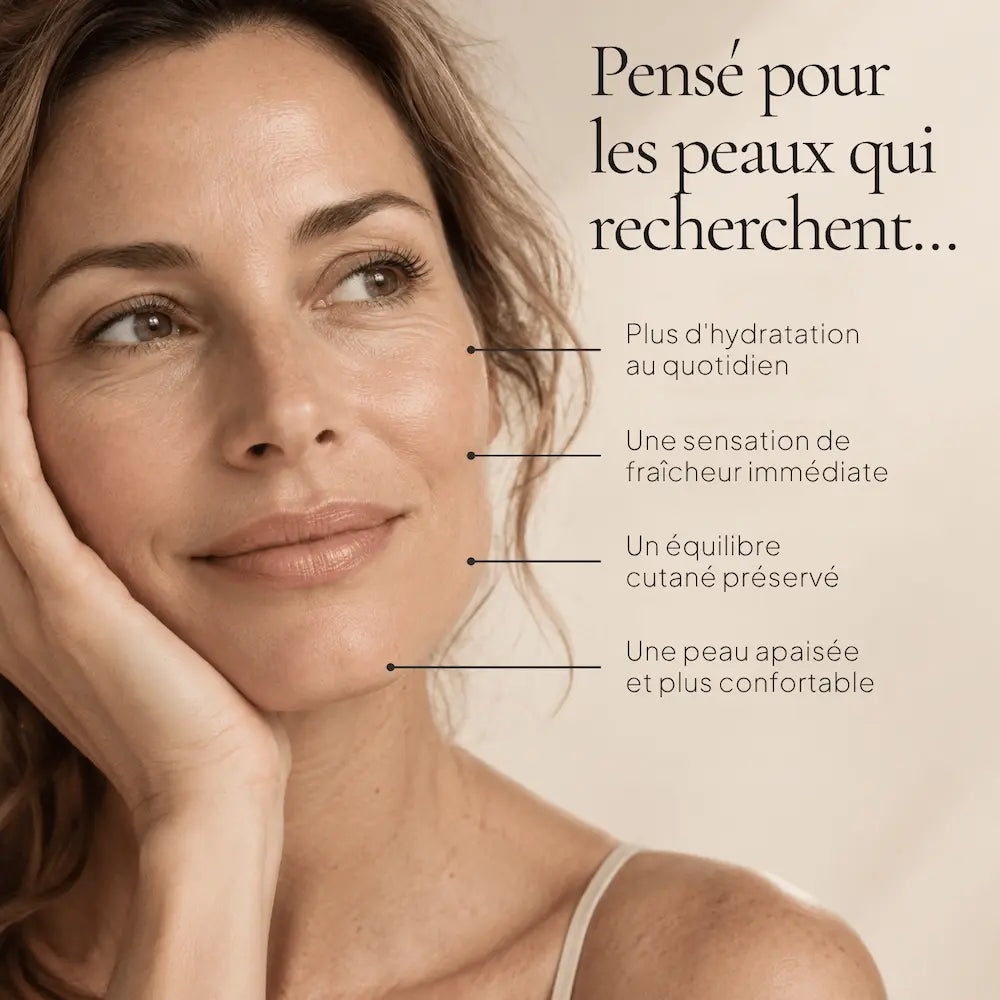 Portrait de femme illustrant les besoins ciblés par la Brume Visage Microbiome Hydratante & Rééquilibrante HOLIAĒ