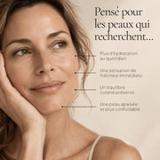 Portrait de femme illustrant les besoins ciblés par la Brume Visage Microbiome Hydratante & Rééquilibrante HOLIAĒ