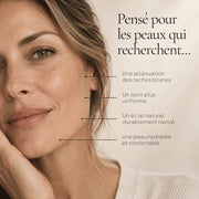 Portrait de femme illustrant les besoins ciblés par la Crème Anti-Taches à l’Acide Kojique HOLIAĒ