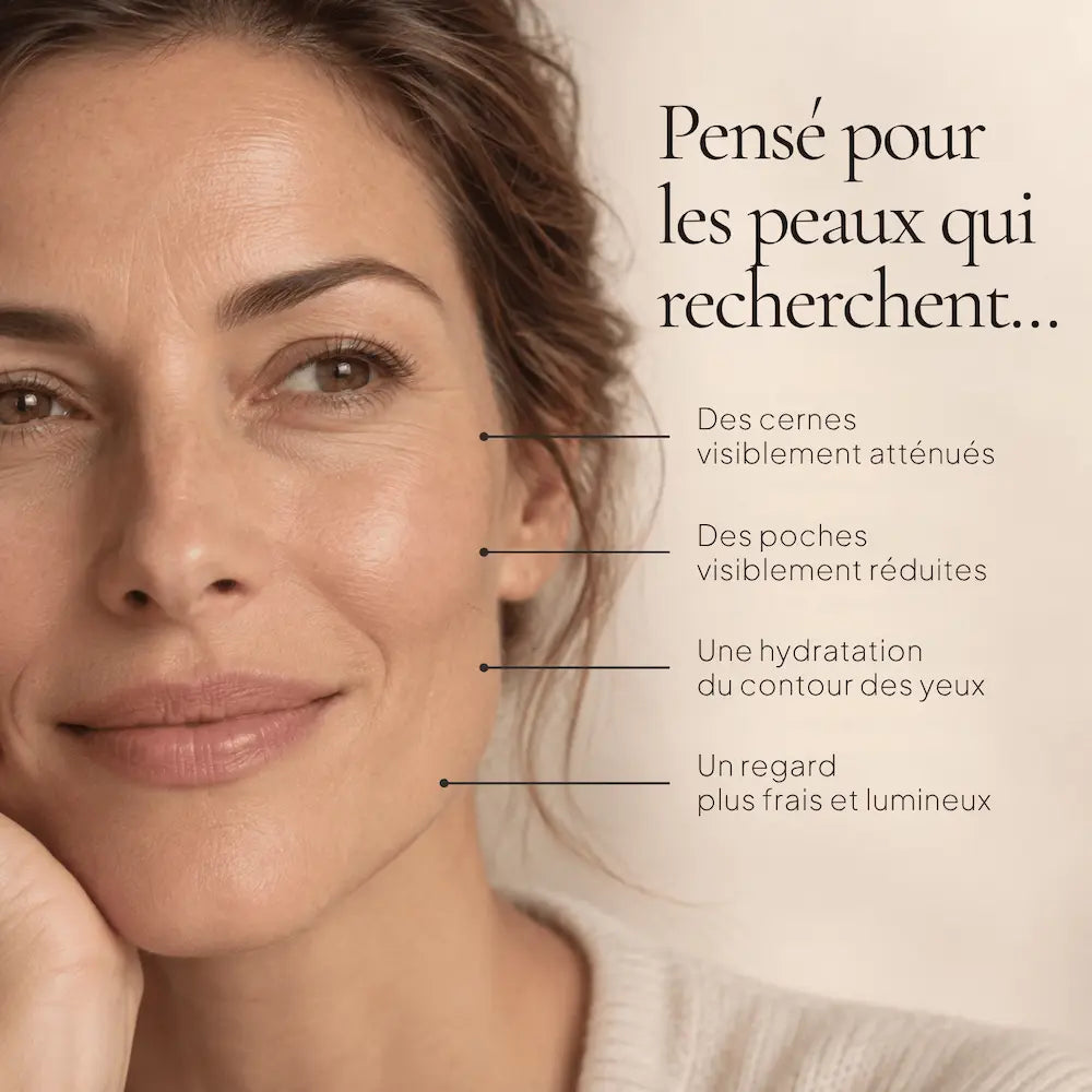 Portrait de femme illustrant les besoins ciblés par la Crème Contour des Yeux Anti-Cernes & Poches HOLIAĒ