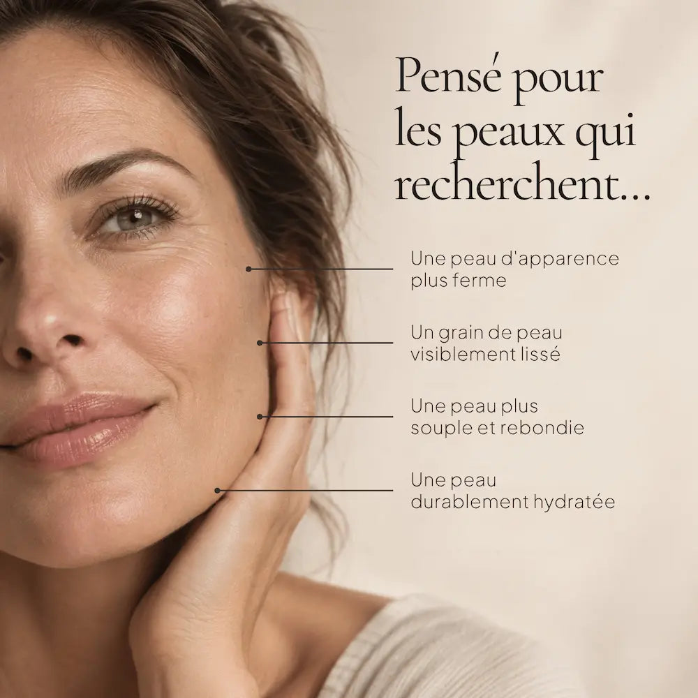 Portrait de femme illustrant les besoins ciblés par la Crème Raffermissante aux Peptides HOLIAĒ