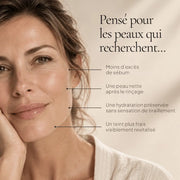 Portrait de femme illustrant les besoins ciblés par le Gel Nettoyant Visage Hydratant & Éclat HOLIAĒ