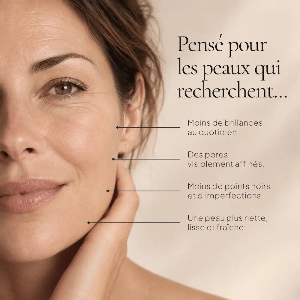 Portrait de femme illustrant les besoins ciblés par le Masque Visage aux Argiles Verte & Blanche HOLIAĒ