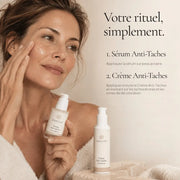 Application de la routine Duo Anti-Taches Brunes HOLIAĒ sur le visage
