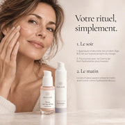 Application de la routine Duo Peau Mature et Barrière HOLIAĒ sur le visage
