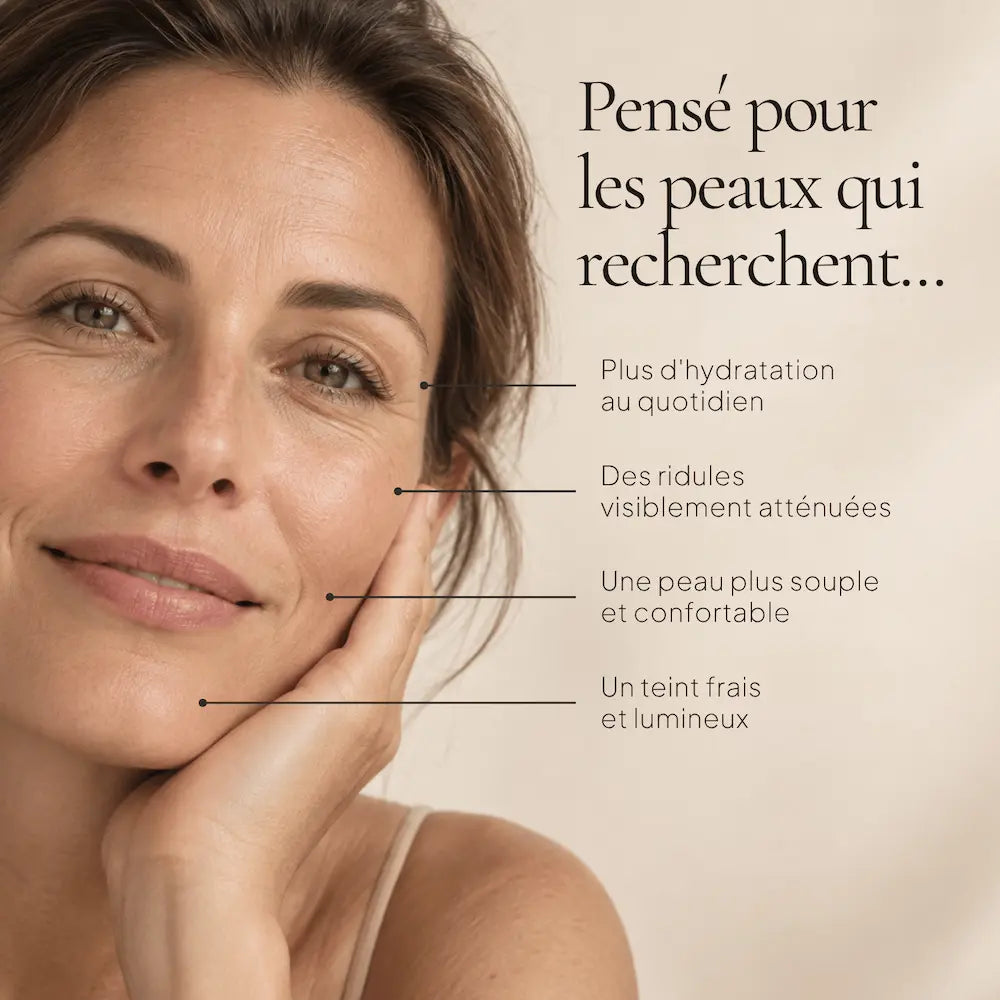 Portrait de femme illustrant les besoins ciblés par le Sérum Acide Hyaluronique Double Hydratation HOLIAĒ