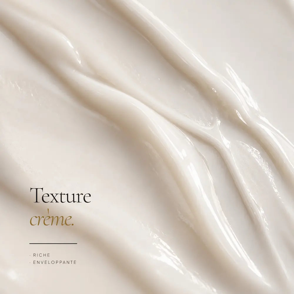 Texture nourrissante de la Crème de Nuit Apaisante Peaux Sensibles HOLIAĒ en macro