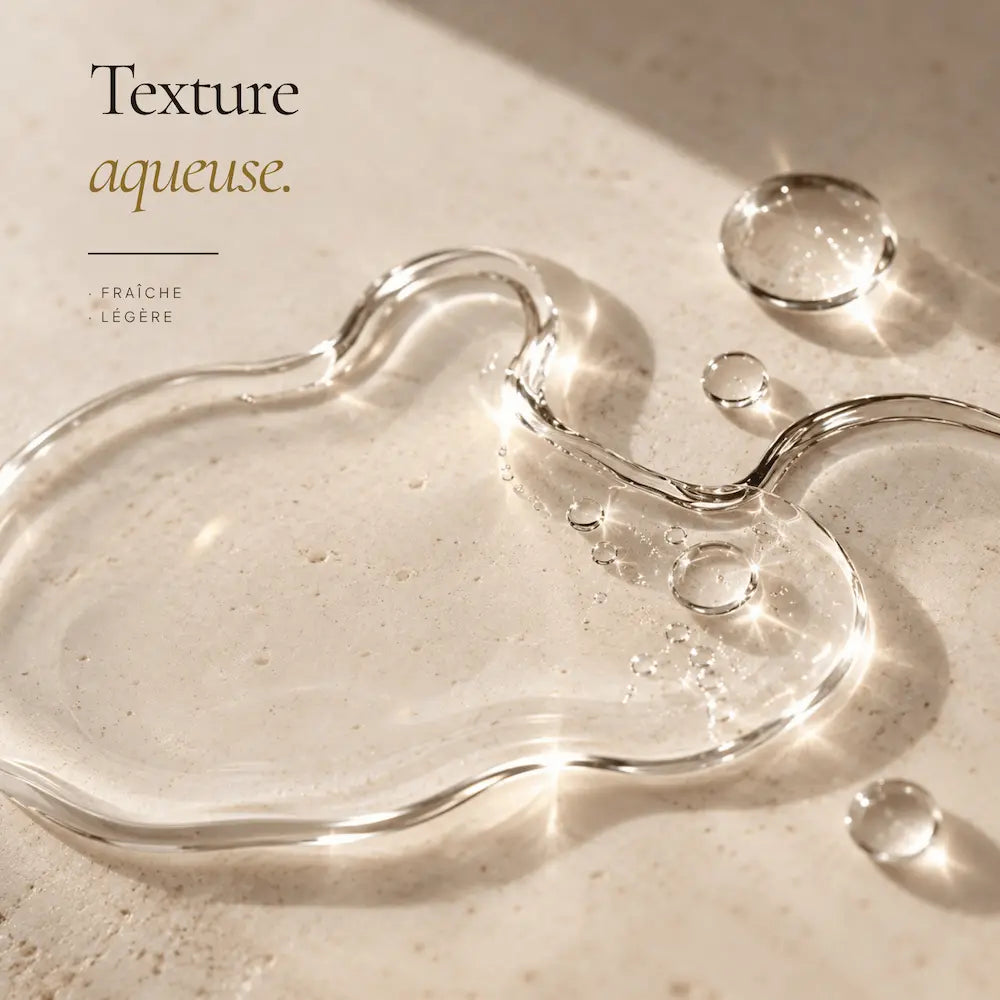 Texture aqueuse de la Lotion Tonique Hydratante à l’Eau de Rose HOLIAĒ en macro