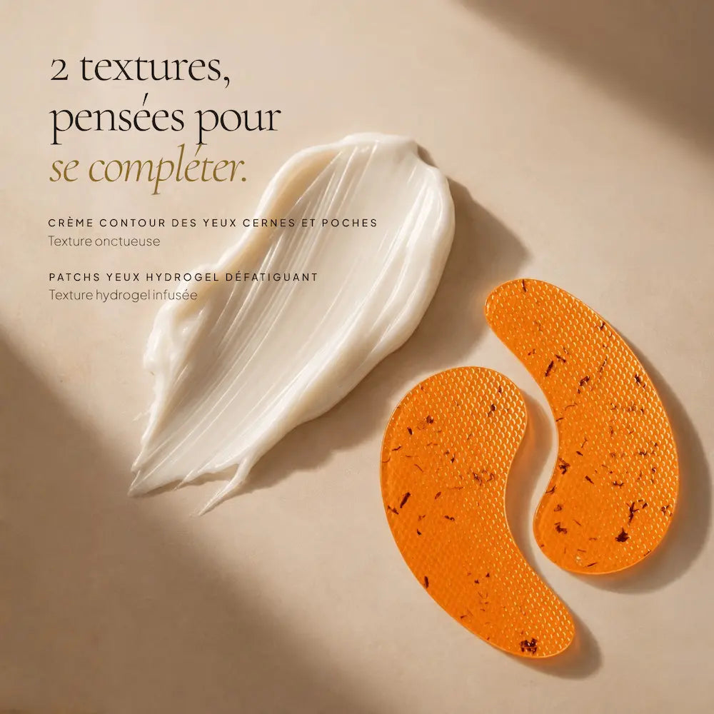 Textures de la crème contour des yeux et des patchs hydrogel HOLIAĒ