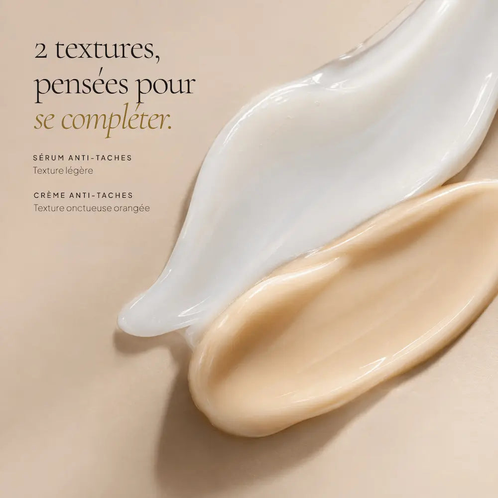 Textures du sérum à l’alpha-arbutine et de la crème à l’acide kojique HOLIAĒ