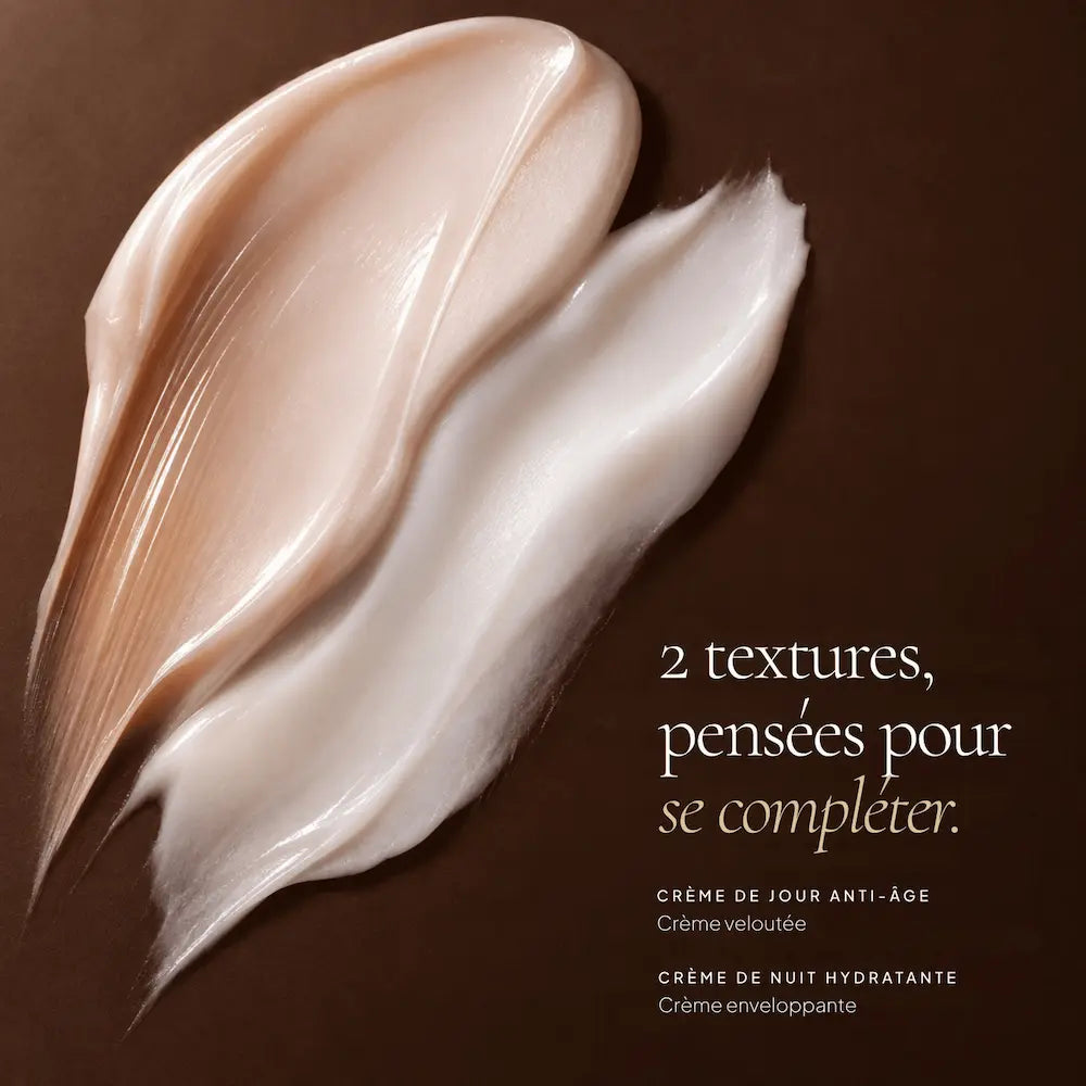 Textures de la crème de jour à l’acide hyaluronique et de la crème de nuit aux céramides HOLIAĒ