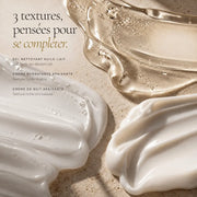 Textures du nettoyant huile-lait et des deux crèmes apaisantes HOLIAĒ