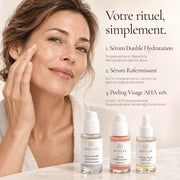 Application de la routine Peau Mature Renouveau et Fermeté HOLIAĒ sur le visage