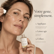 Application du Peeling Visage AHA 10% à l’Acide Lactique HOLIAĒ le soir sur peau propre