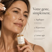 Application du Sérum Bakuchiol Anti-Rides HOLIAĒ sur le visage le soir
