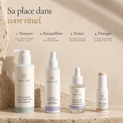 Brume Visage Microbiome HOLIAĒ présentée dans une routine hydratante avant ou après les soins