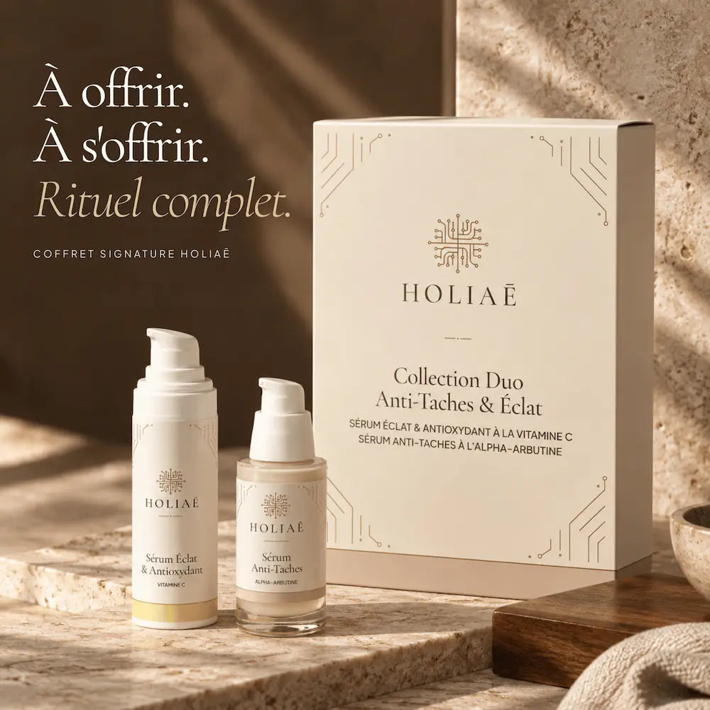 Coffret Anti-Taches Essentiels HOLIAĒ présenté comme cadeau avec coffret signature