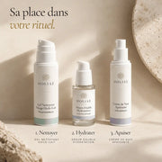 Crème de Nuit Apaisante Peaux Sensibles HOLIAĒ présentée comme dernière étape de la routine du soir
