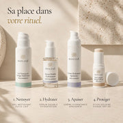 Gel Nettoyant Visage Peaux Sensibles Huile-Lait HOLIAĒ présenté dans une routine de double nettoyage