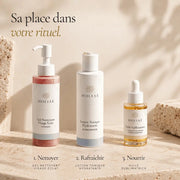 Huile Visage Hydratante & Sublimatrice HOLIAĒ présentée dans une routine de soin nourrissante