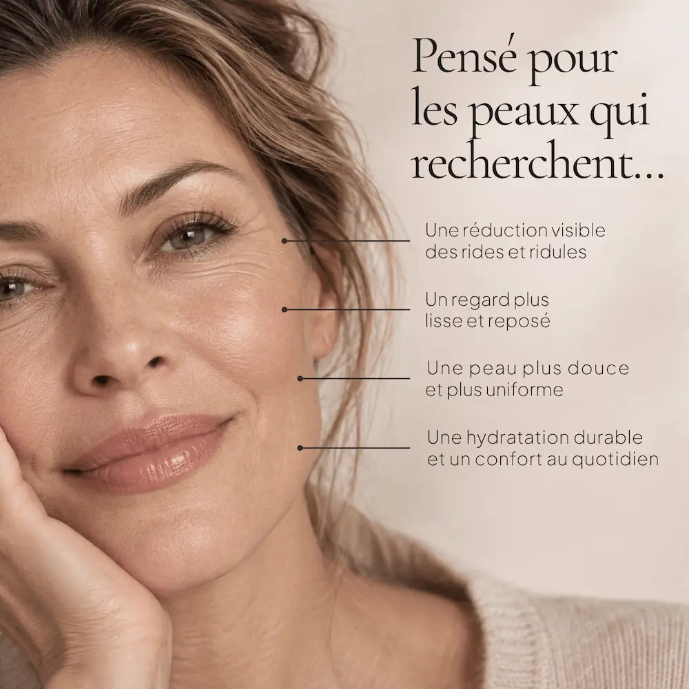 Portrait de femme illustrant les besoins ciblés par la routine anti-rides Rétinol-Like HOLIAĒ