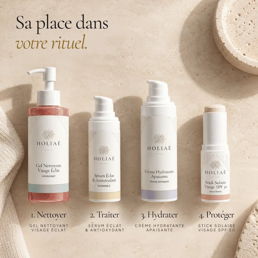 Stick Solaire Visage SPF50 Sans Teinte HOLIAĒ présenté dans une routine visage
