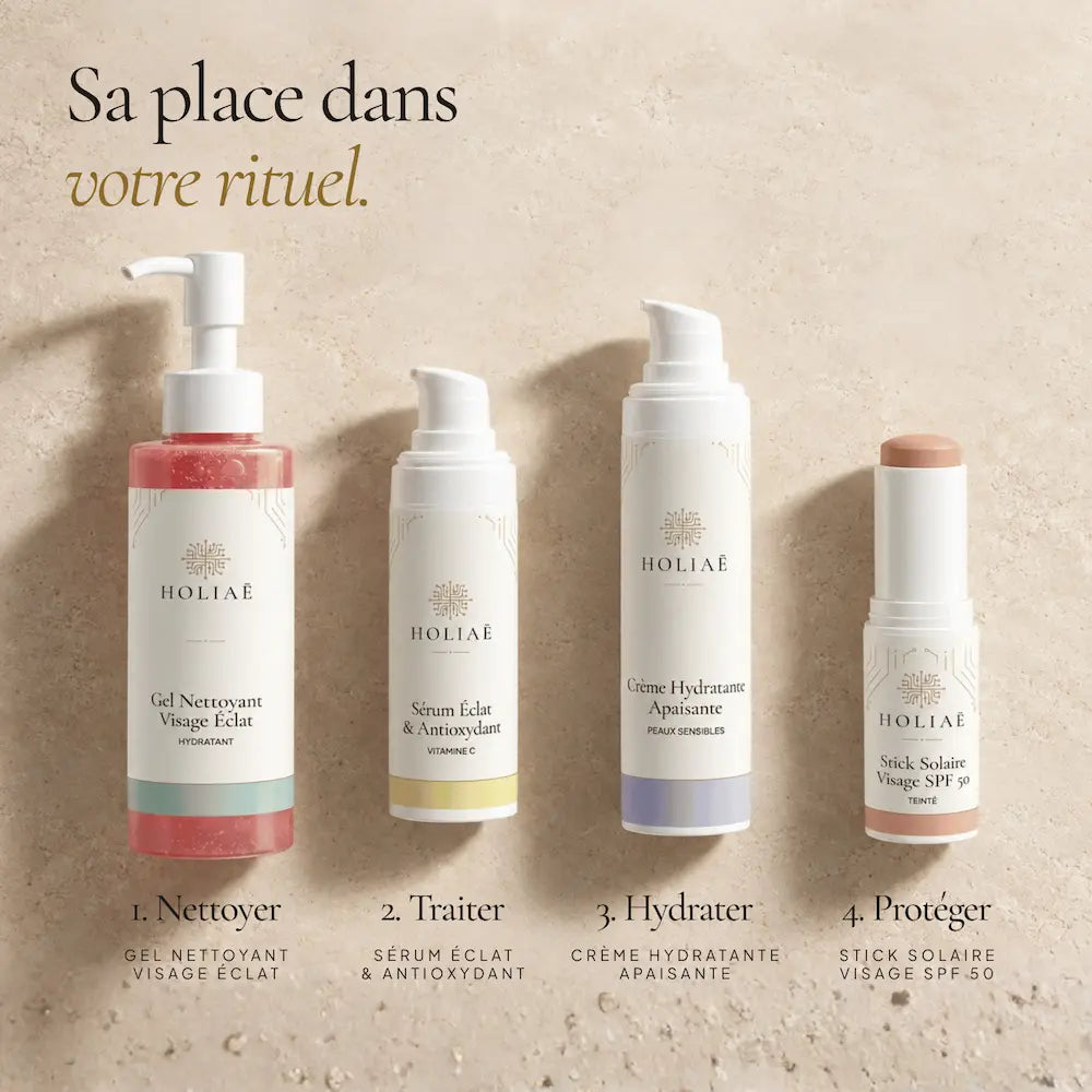 Stick Solaire Visage SPF50 Teinté HOLIAĒ présenté dans une routine visage