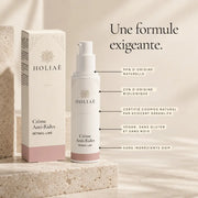 Crème Lissante Anti-Rides Rétinol-Like HOLIAĒ et étui avec certification COSMOS NATURAL