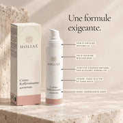 Crème Raffermissante aux Peptides HOLIAĒ et étui avec certification COSMOS NATURAL