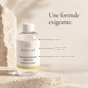 Lotion Exfoliante à l’Acide Glycolique AHA 5 % HOLIAĒ avec engagements vegan, sans gluten et sans noix